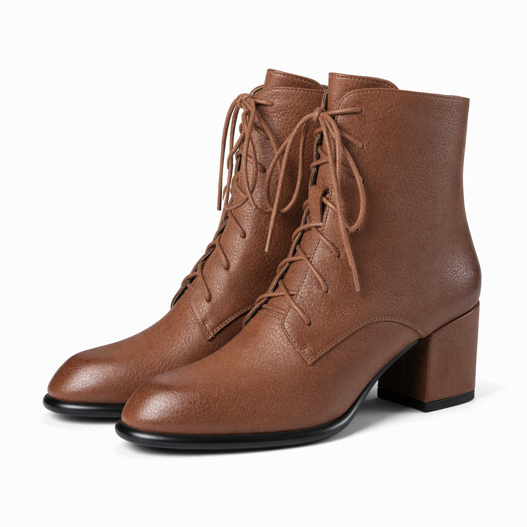 🌟 Damen Vintage Britischer-Stil Schnürstiefel Mit Spitzer Zehenpartie Und Block-Mittelabsatz