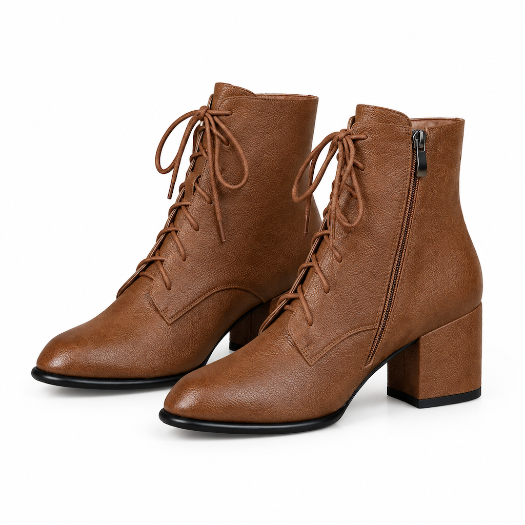🌟 Damen Vintage Britischer-Stil Schnürstiefel Mit Spitzer Zehenpartie Und Block-Mittelabsatz