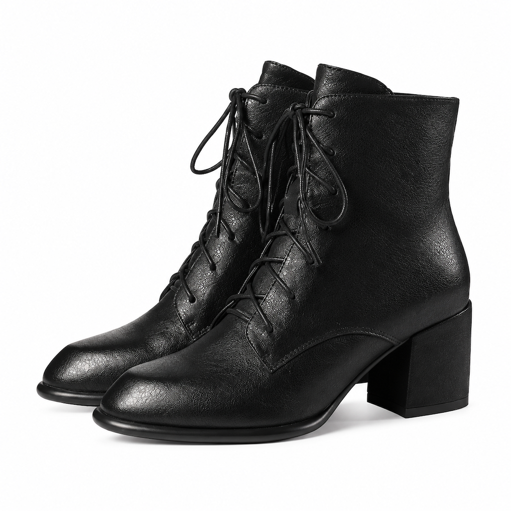 🌟 Damen Vintage Britischer-Stil Schnürstiefel Mit Spitzer Zehenpartie Und Block-Mittelabsatz