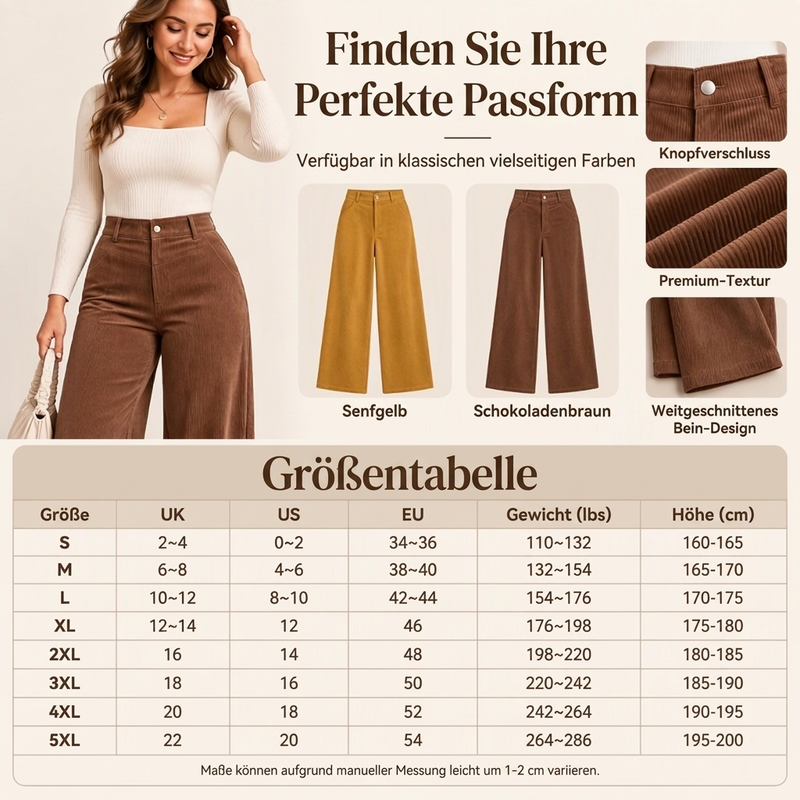 🛍️✨ Freizeit-Cordhose für Damen mit weitem Bein