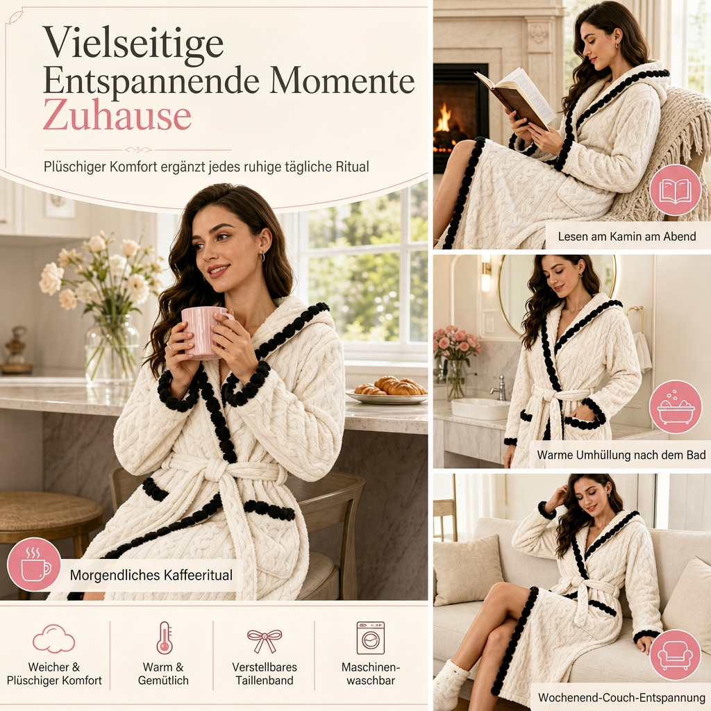 Dicker, langärmeliger Bademantel aus Strickplüsch