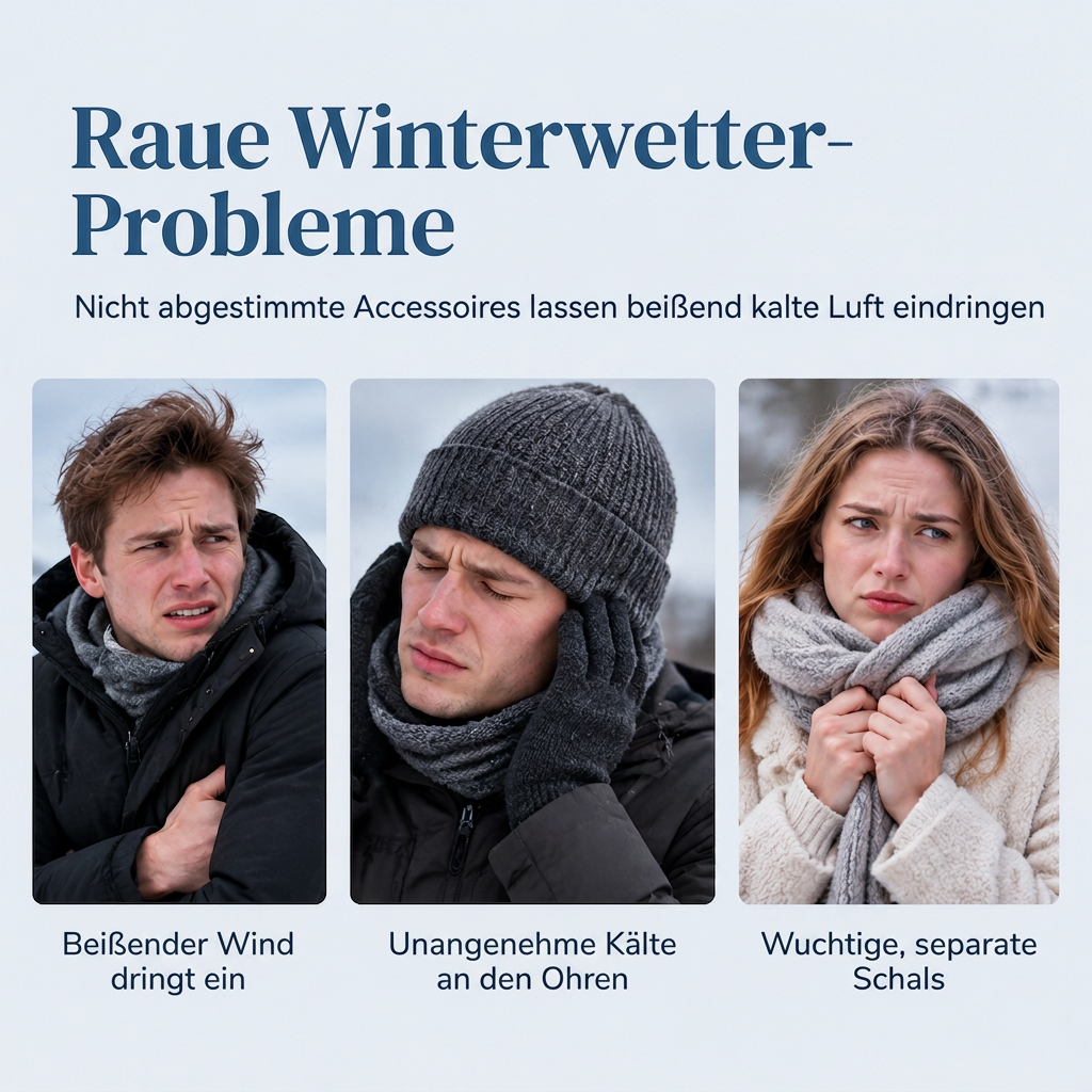 🥳 Winter Strick-Beanie für Herren mit integriertem Halstuch und Ohrenklappen, dickes gefüttertes Gewebe, große Kälte-Schutzmütze