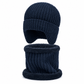🥳 Winter Strick-Beanie für Herren mit integriertem Halstuch und Ohrenklappen, dickes gefüttertes Gewebe, große Kälte-Schutzmütze