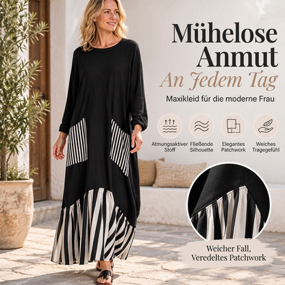 🥳Über 50.000 verkauft! 50% Rabatt!🥳 Damen Maxikleid mit Streifen-Patchwork und langen Ärmeln