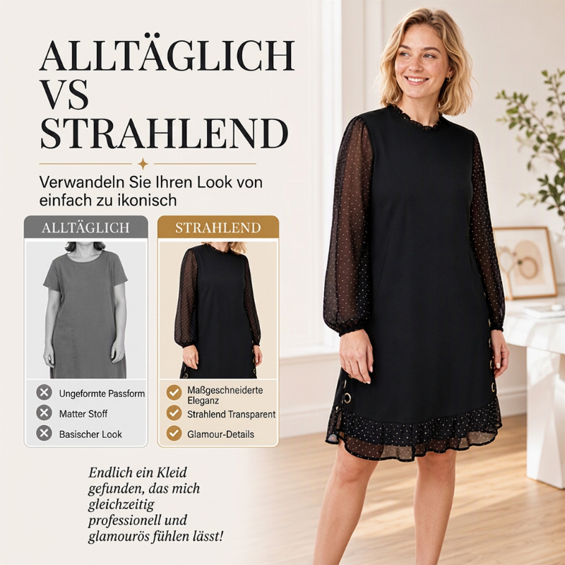 Elegantes Damenkleid mit transparenten Punktenärmeln