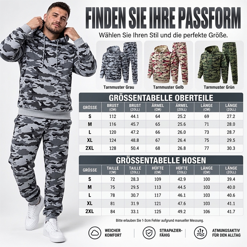 Herren-Kapuzenpullover und Hosen-Set mit Plüschfutter, Camouflage-Muster