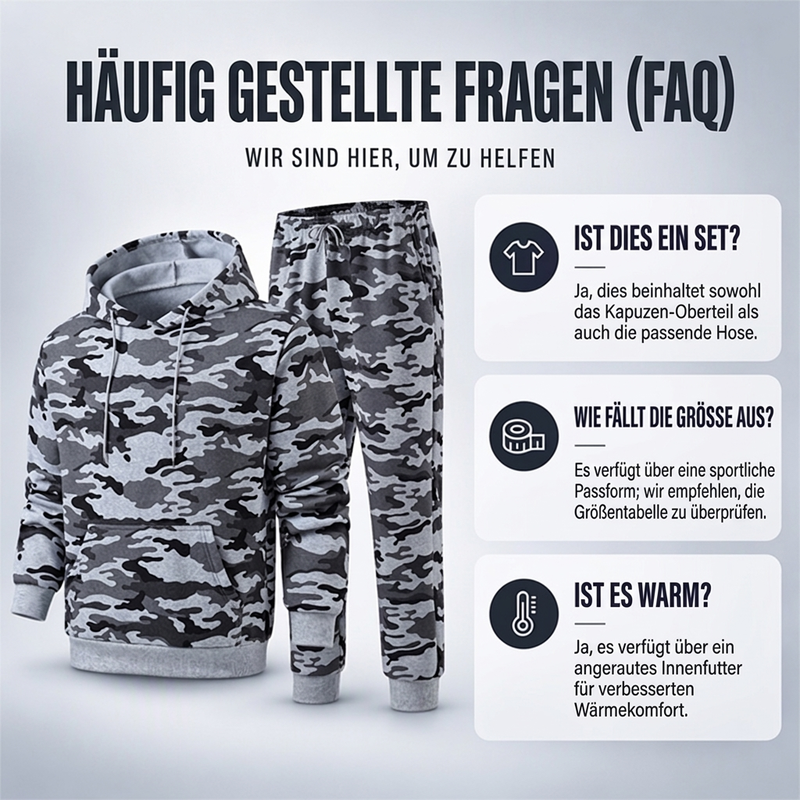 Herren-Kapuzenpullover und Hosen-Set mit Plüschfutter, Camouflage-Muster