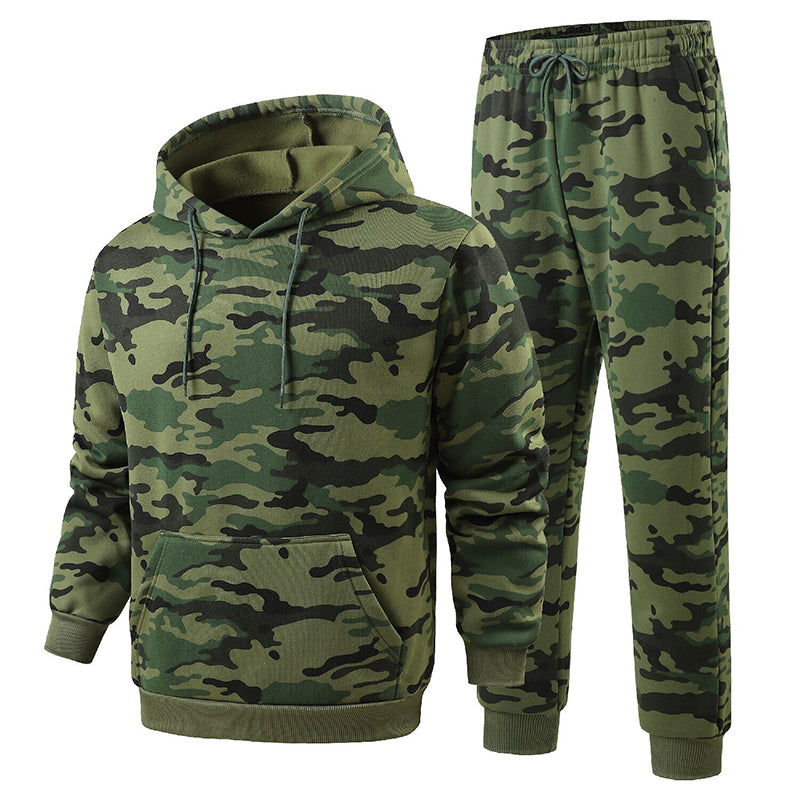Herren-Kapuzenpullover und Hosen-Set mit Plüschfutter, Camouflage-Muster