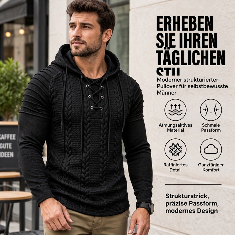 Texturiertes, plissiertes Herren-Hoodie mit Schulterdetails