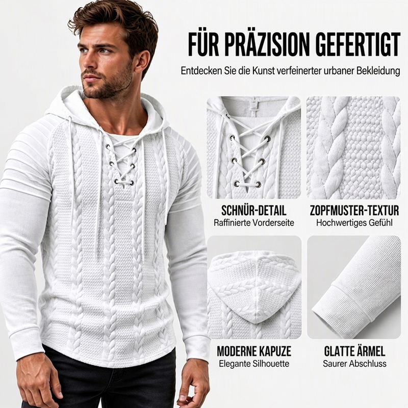 Texturiertes, plissiertes Herren-Hoodie mit Schulterdetails