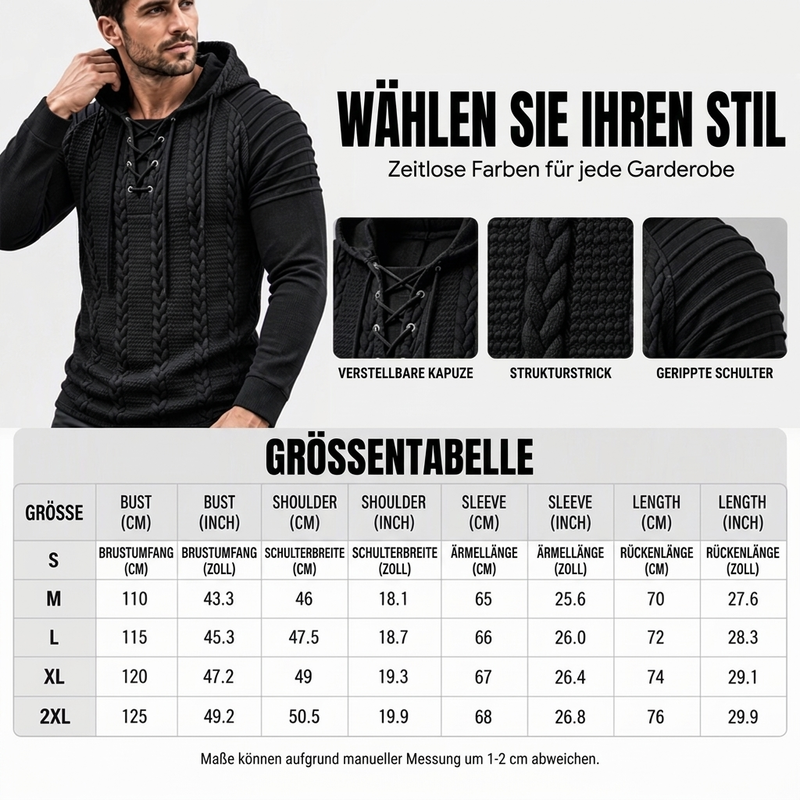 Texturiertes, plissiertes Herren-Hoodie mit Schulterdetails