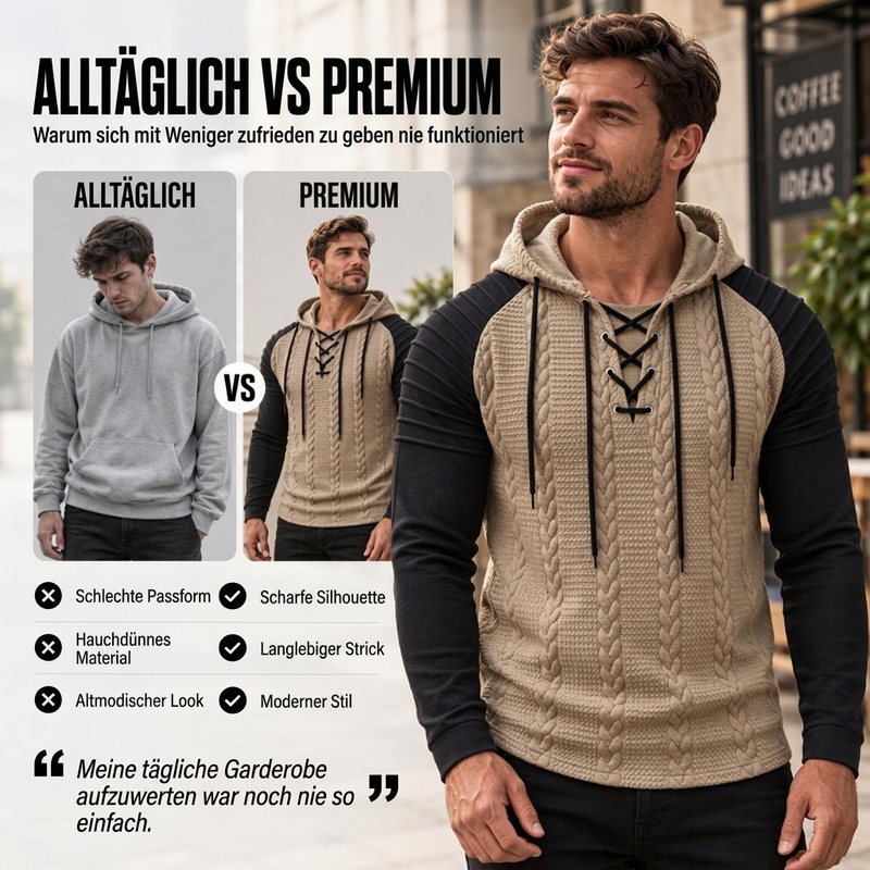 Texturiertes, plissiertes Herren-Hoodie mit Schulterdetails