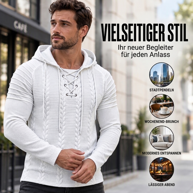 Texturiertes, plissiertes Herren-Hoodie mit Schulterdetails