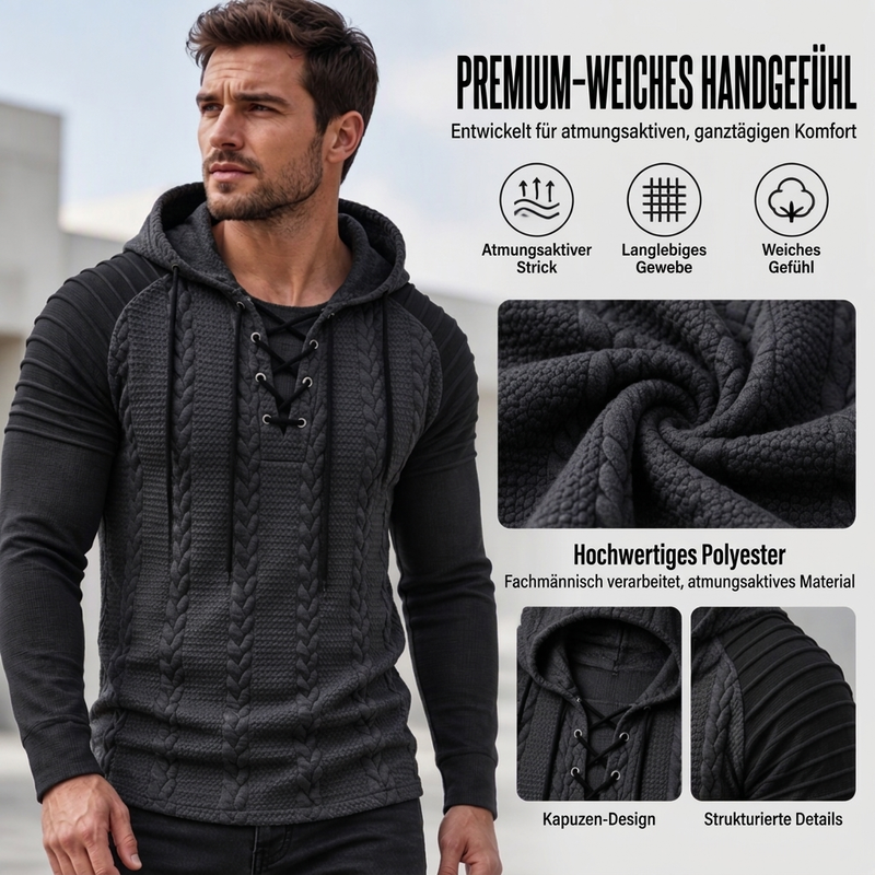 Texturiertes, plissiertes Herren-Hoodie mit Schulterdetails