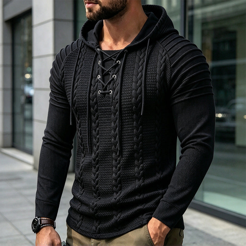 Texturiertes, plissiertes Herren-Hoodie mit Schulterdetails