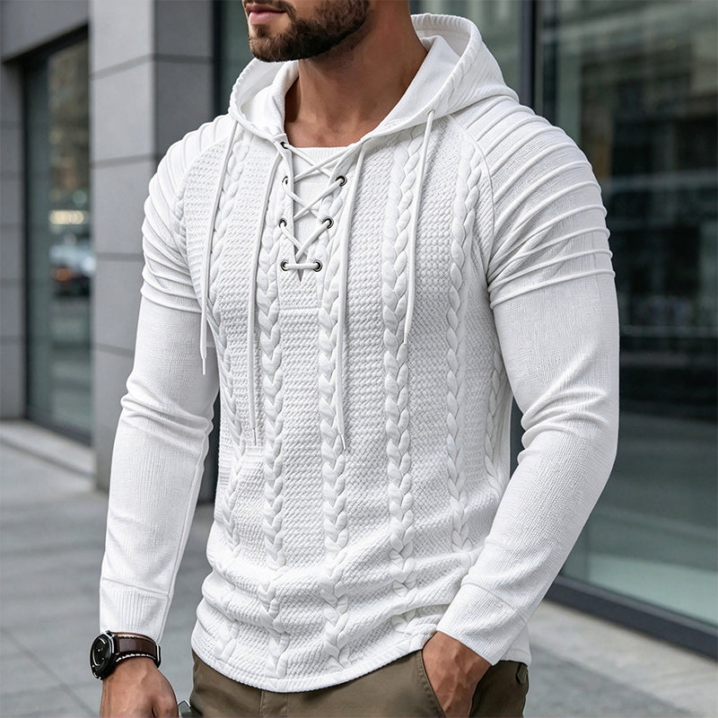 Texturiertes, plissiertes Herren-Hoodie mit Schulterdetails