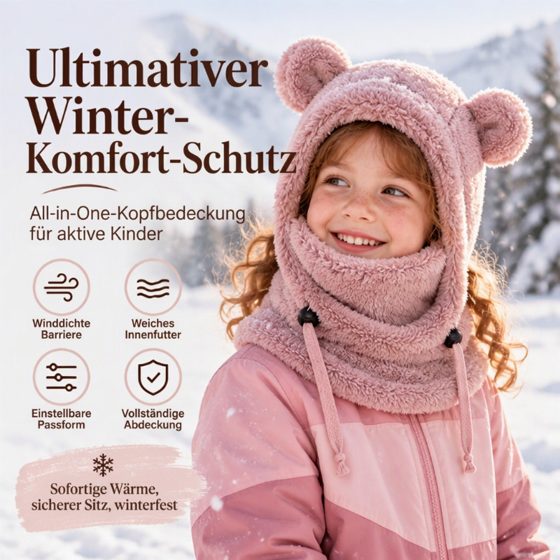 🎅🌲3-in-1 Kinder Wintermütze mit Bärenohren (Mütze, Schal & Gesichtsmaske)🎁