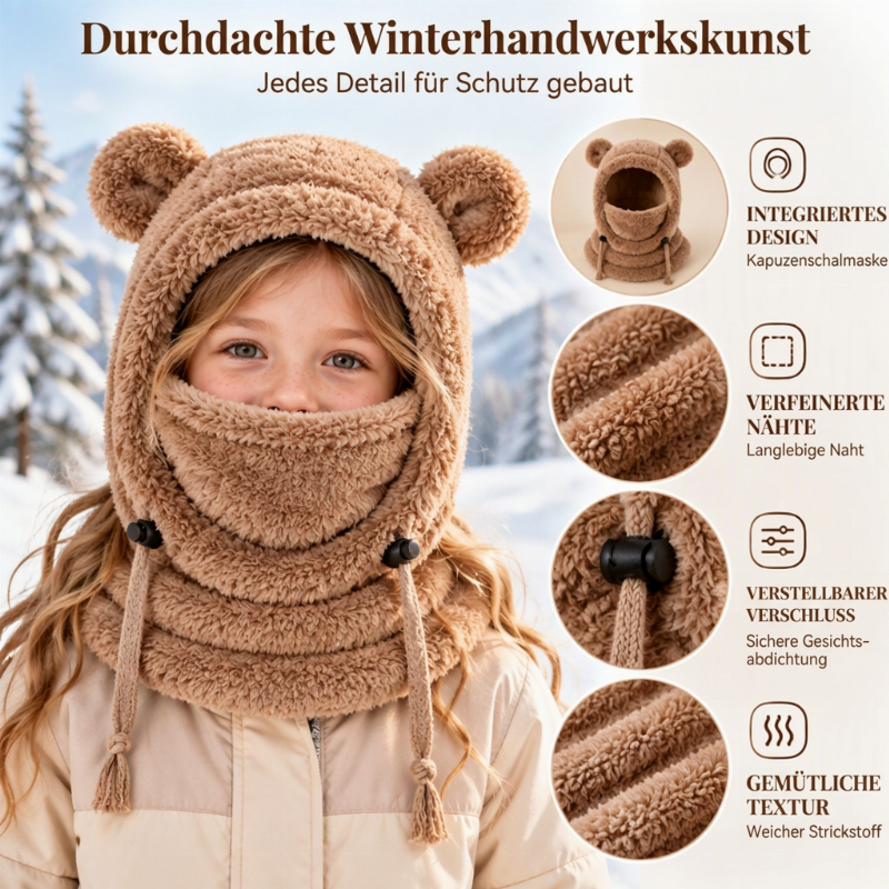 🎅🌲3-in-1 Kinder Wintermütze mit Bärenohren (Mütze, Schal & Gesichtsmaske)🎁