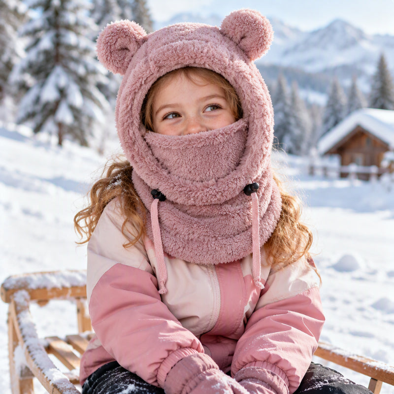 🎅🌲3-in-1 Kinder Wintermütze mit Bärenohren (Mütze, Schal & Gesichtsmaske)🎁
