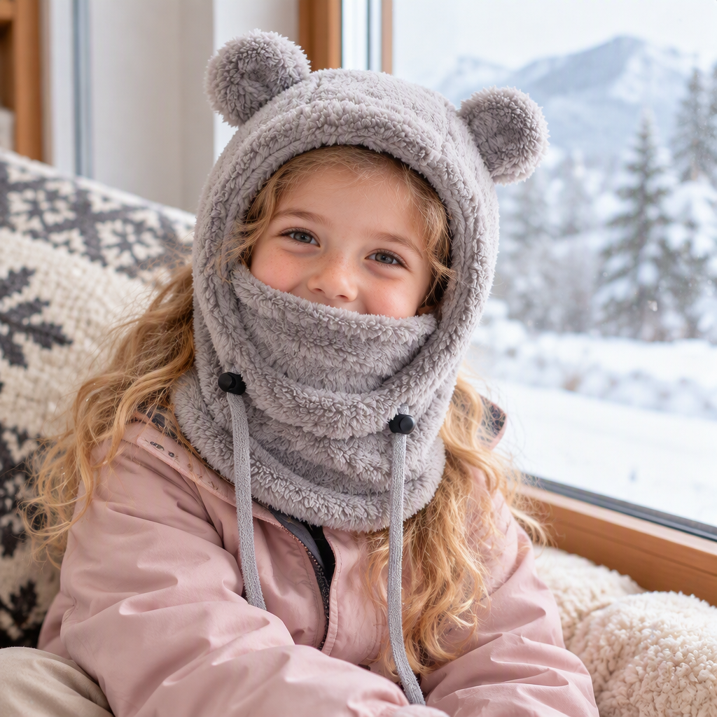🎅🌲3-in-1 Kinder Wintermütze mit Bärenohren (Mütze, Schal & Gesichtsmaske)🎁