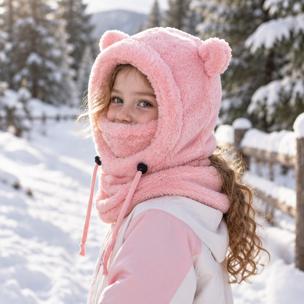 🎅🌲3-in-1 Kinder Wintermütze mit Bärenohren (Mütze, Schal & Gesichtsmaske)🎁