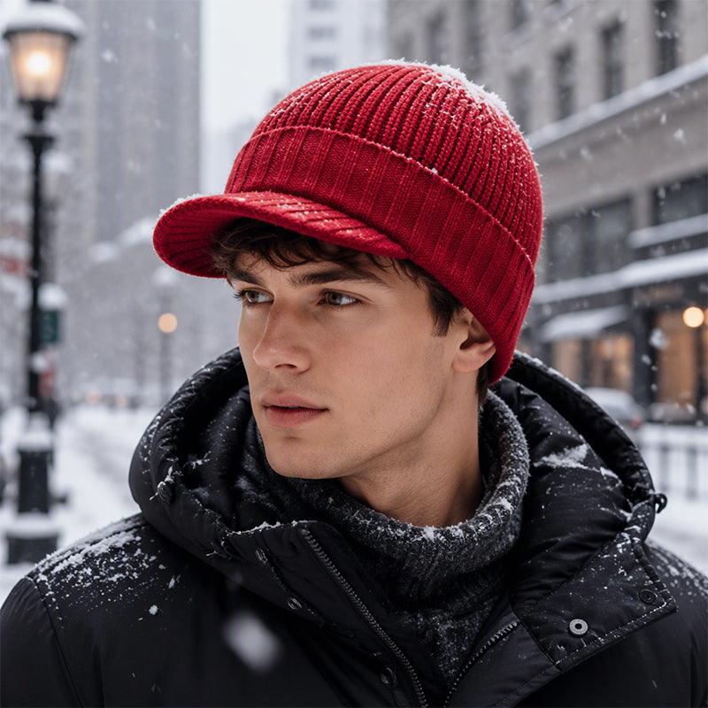 Unisex Warm Strickmütze mit Schirm