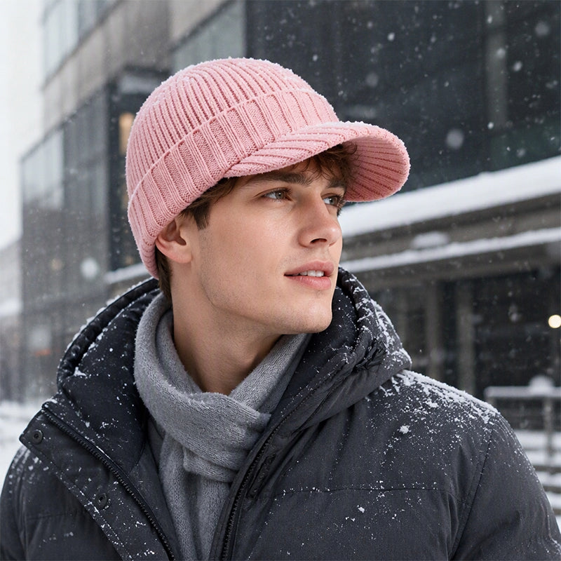 Unisex Warm Strickmütze mit Schirm