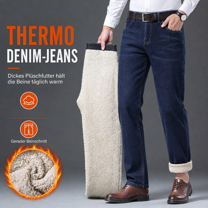 Herren Winter Jeans mit warmer Fütterung, locker geschnitten, gerade legende, Freizeit-Denim-Hosen