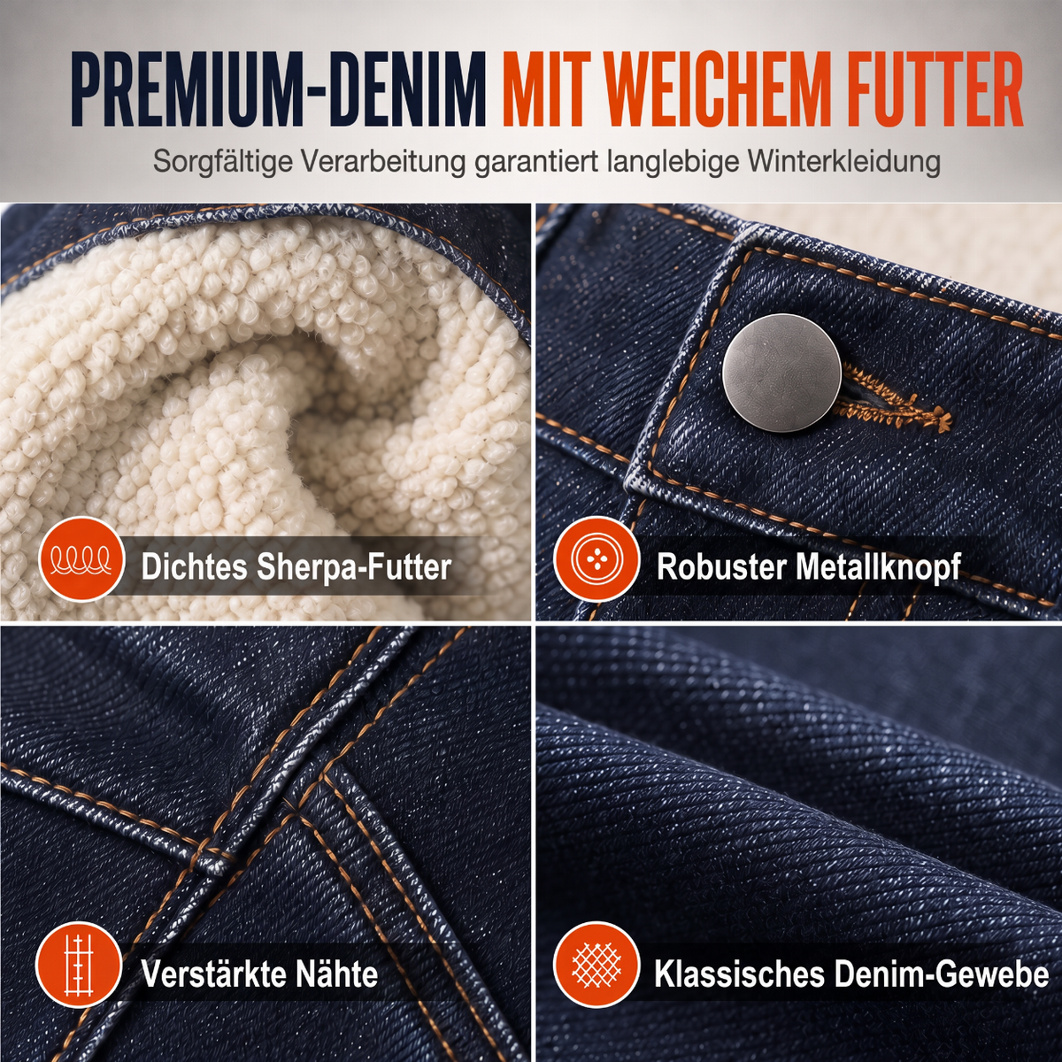 Herren Winter Jeans mit warmer Fütterung, locker geschnitten, gerade legende, Freizeit-Denim-Hosen