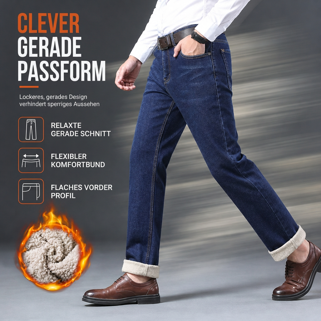 Herren Winter Jeans mit warmer Fütterung, locker geschnitten, gerade legende, Freizeit-Denim-Hosen