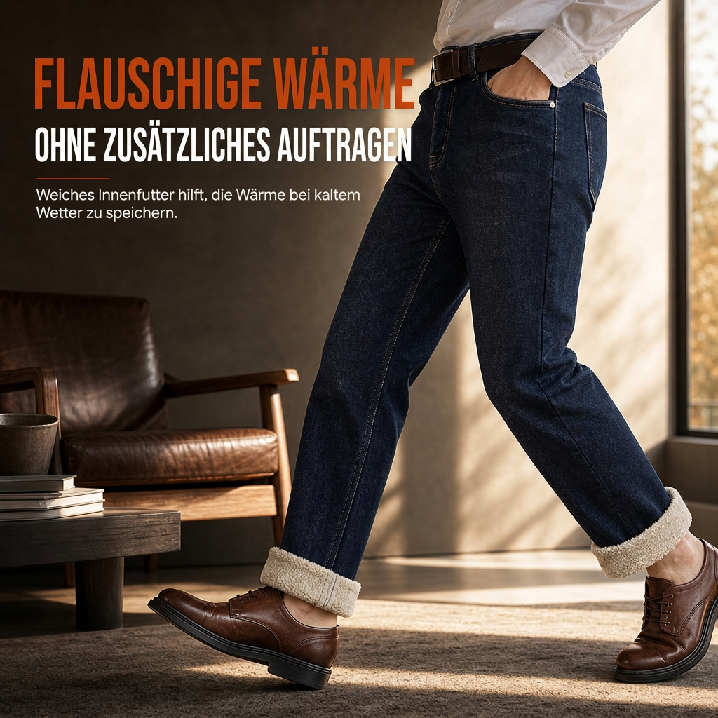 Herren Winter Jeans mit warmer Fütterung, locker geschnitten, gerade legende, Freizeit-Denim-Hosen