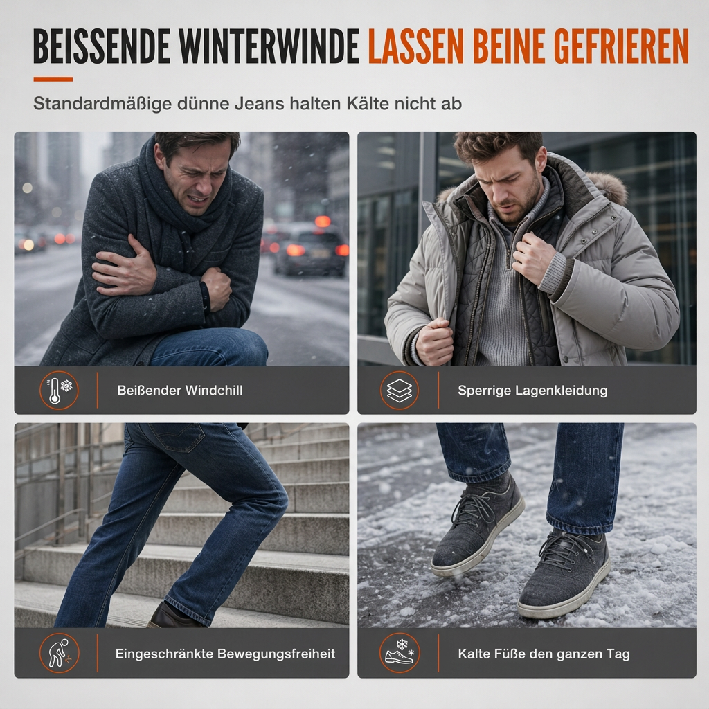Herren Winter Jeans mit warmer Fütterung, locker geschnitten, gerade legende, Freizeit-Denim-Hosen