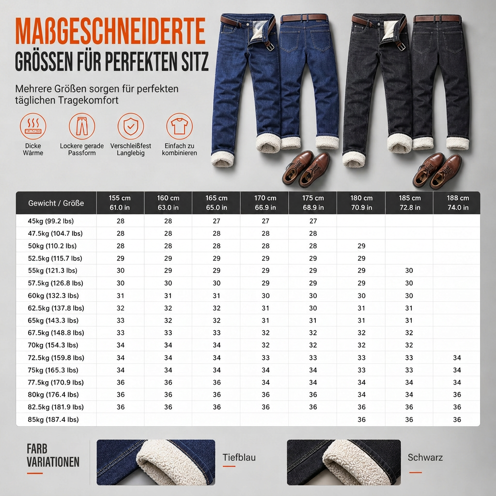 Herren Winter Jeans mit warmer Fütterung, locker geschnitten, gerade legende, Freizeit-Denim-Hosen