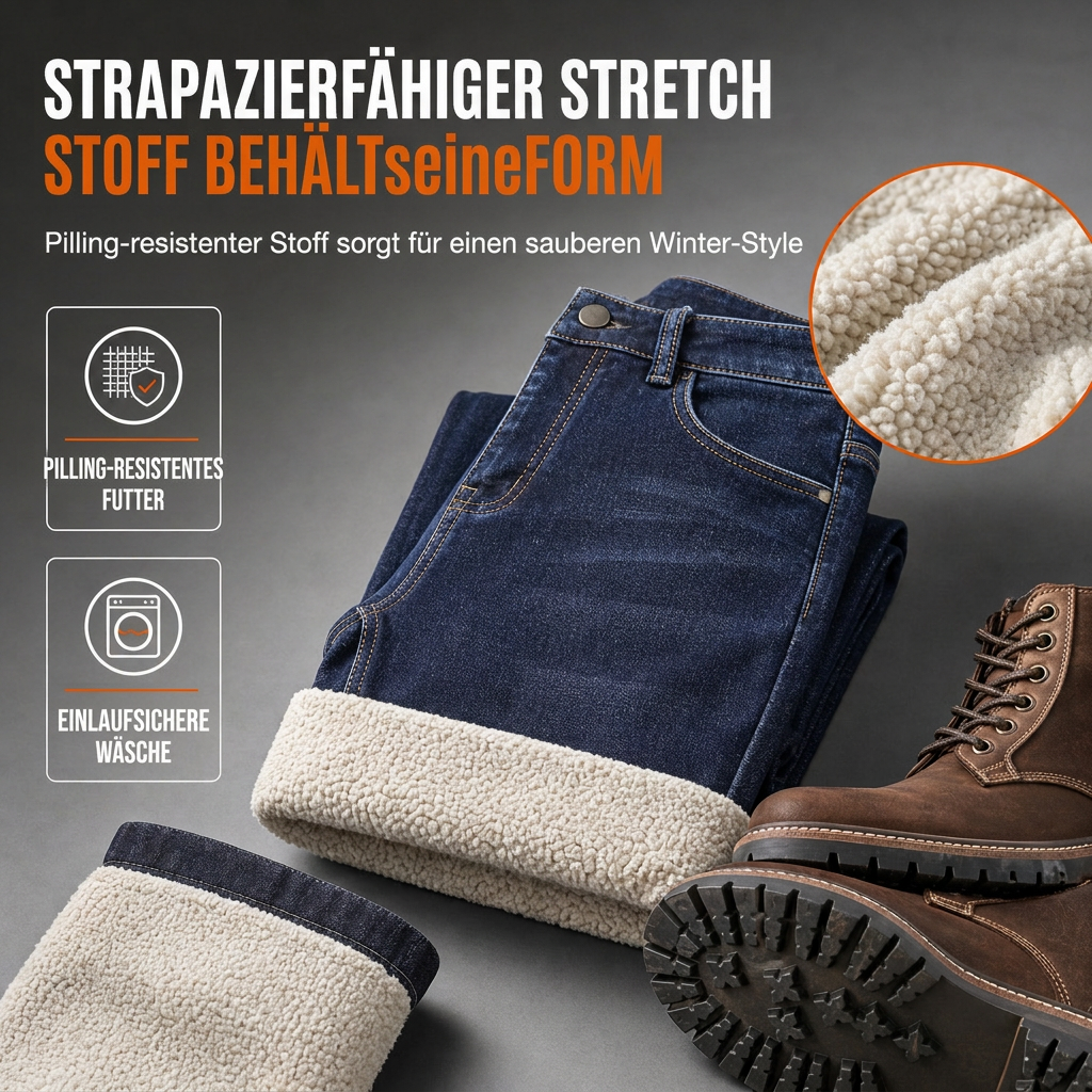 Herren Winter Jeans mit warmer Fütterung, locker geschnitten, gerade legende, Freizeit-Denim-Hosen