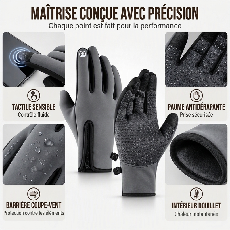 Gants de cyclisme thermiques d'hiver avec doigts compatibles écran tactile