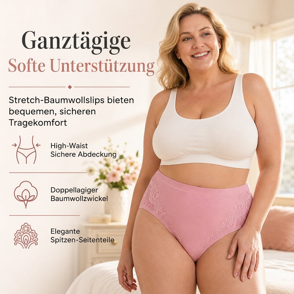 Bequeme High-Waist Baumwoll-Slips für Damen mit sanfter Formung & Spitze