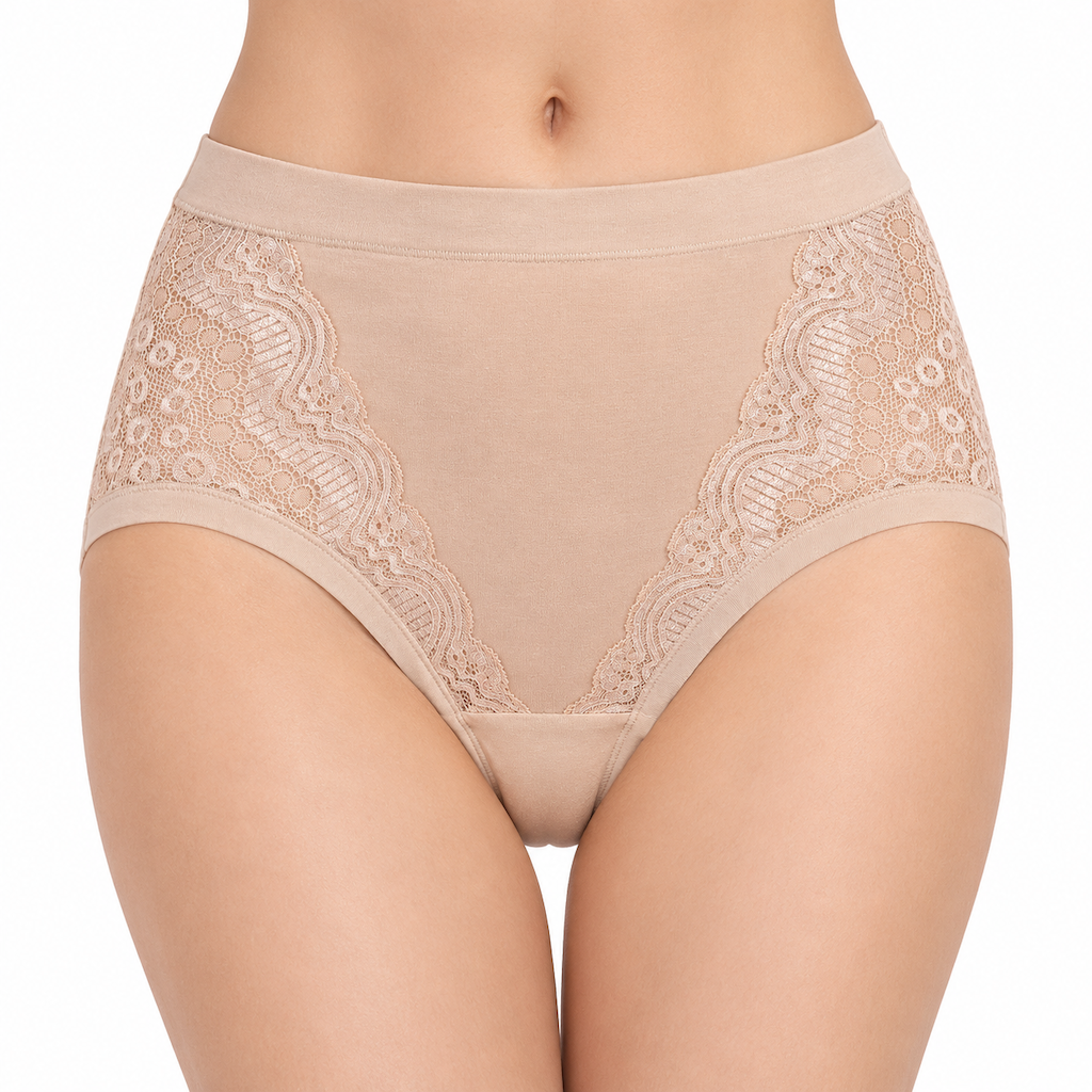 Bequeme High-Waist Baumwoll-Slips für Damen mit sanfter Formung & Spitze