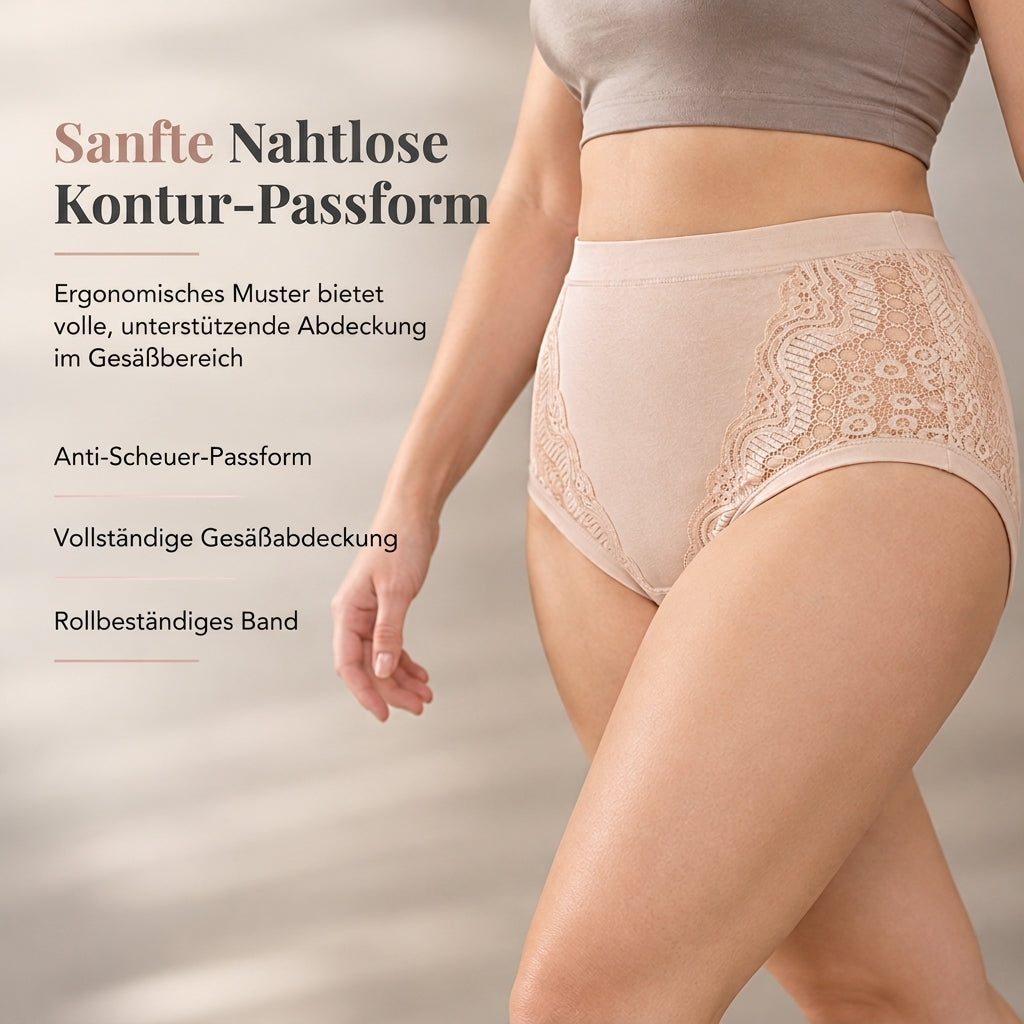 Bequeme High-Waist Baumwoll-Slips für Damen mit sanfter Formung & Spitze