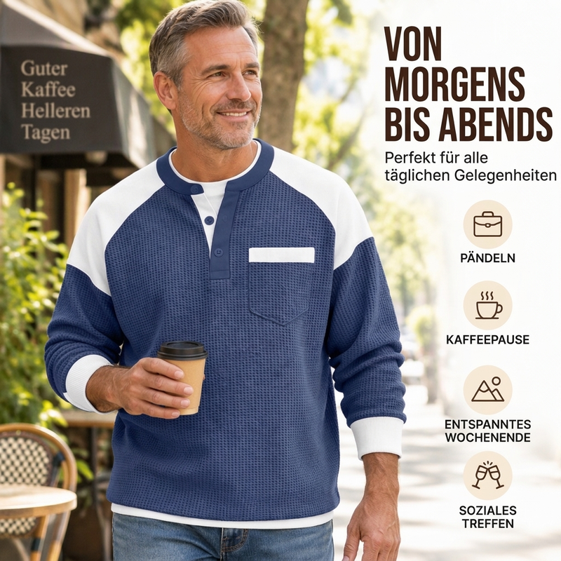 Freizeit-Henley-Oberteil für Herren mit Farbblock-Design und Waffelstrick