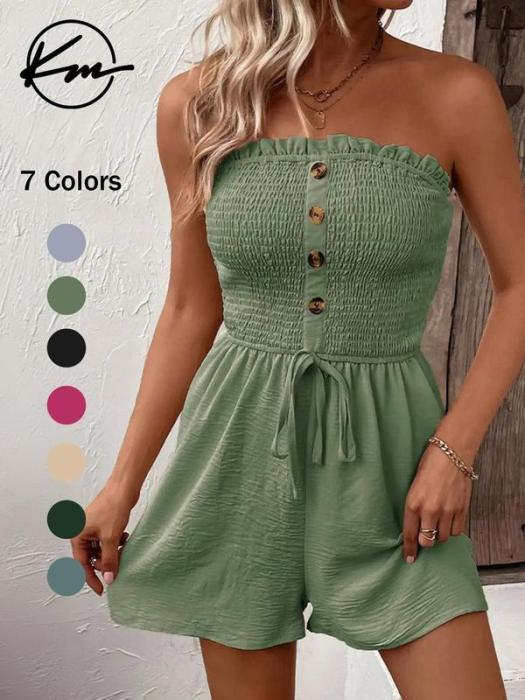 🔥👗Damski kombinezon typu tuba z szerokimi nogawkami i falbanką z przodu i wiązaniem
